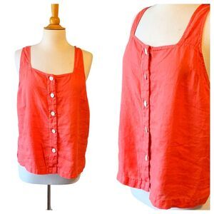 Christian Siriano New York salmon linen sleeveless top with shell buttons Large